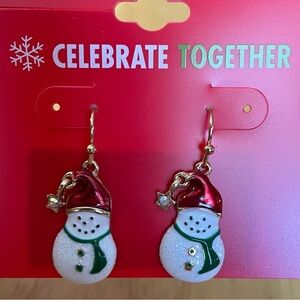 Celebrate Together Gold Tone Cute Snowman Drop Earrings NWT